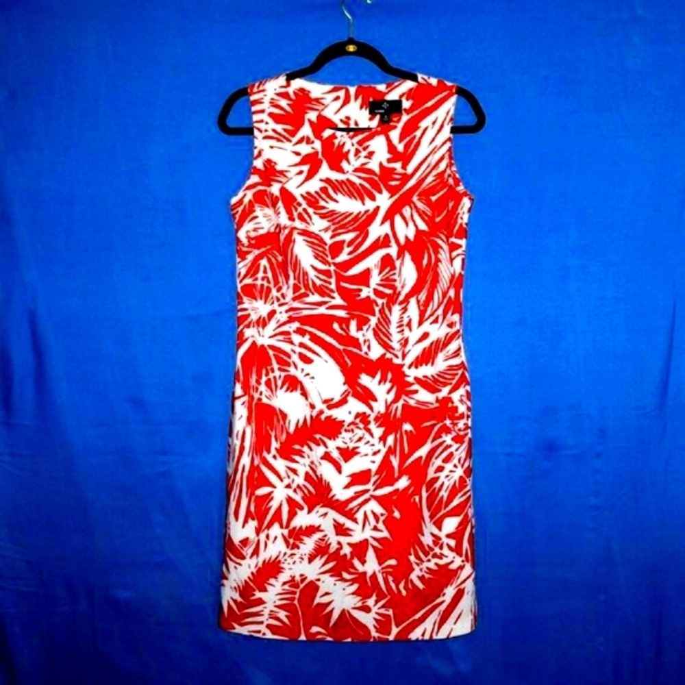 Ronni Nicole Leaf Print Shift Dress - Women's Size 6 - Red & White